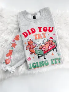 Did you try Icing it Gingerbread Nurse Sweatshirt or Hoodie with sleeve print Comfy Sublimation Tops Menswear Unisex Oversized Pullover