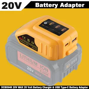 DCB090 USB Adapter Replace For Dewalt 20V USB DCB094K Battery Adapter With LED Work Light, DC Port & Dual USB Port, Power Source Charger For Dewalt 12V 14.4V 18V 20V Lithium-ion Battery，step-down converter