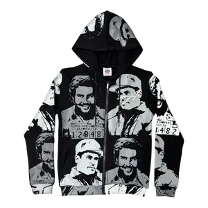 Asaal Black & White Graphic Portrait Zip Hoodie – Vintage Streetwear Y2K Oversized Full Zip Jacket