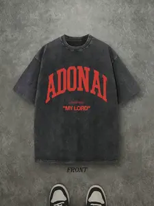 Adonai My Lord Vintage Washed T-Shirt – Oversized Arch Varsity Christian God Name Graphic Tee, Inspirational Casual Wear, Gift for Bible Faith Believers