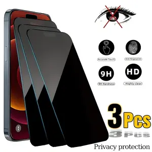 3-Piece Privacy Glass Screen Protector for iPhone 17 16E 15 14 13 12 11 16 Plus Pro Max Air Anti-Spy 9H Hardness HD Clear Anti-Scratch Anti-Fingerprint Protective Cellphone Installation - Smartphone