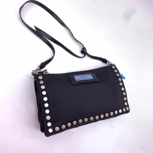 Pre-owned PRADA Black Nylon Studded Crossbody Bag/wj05122114/2114