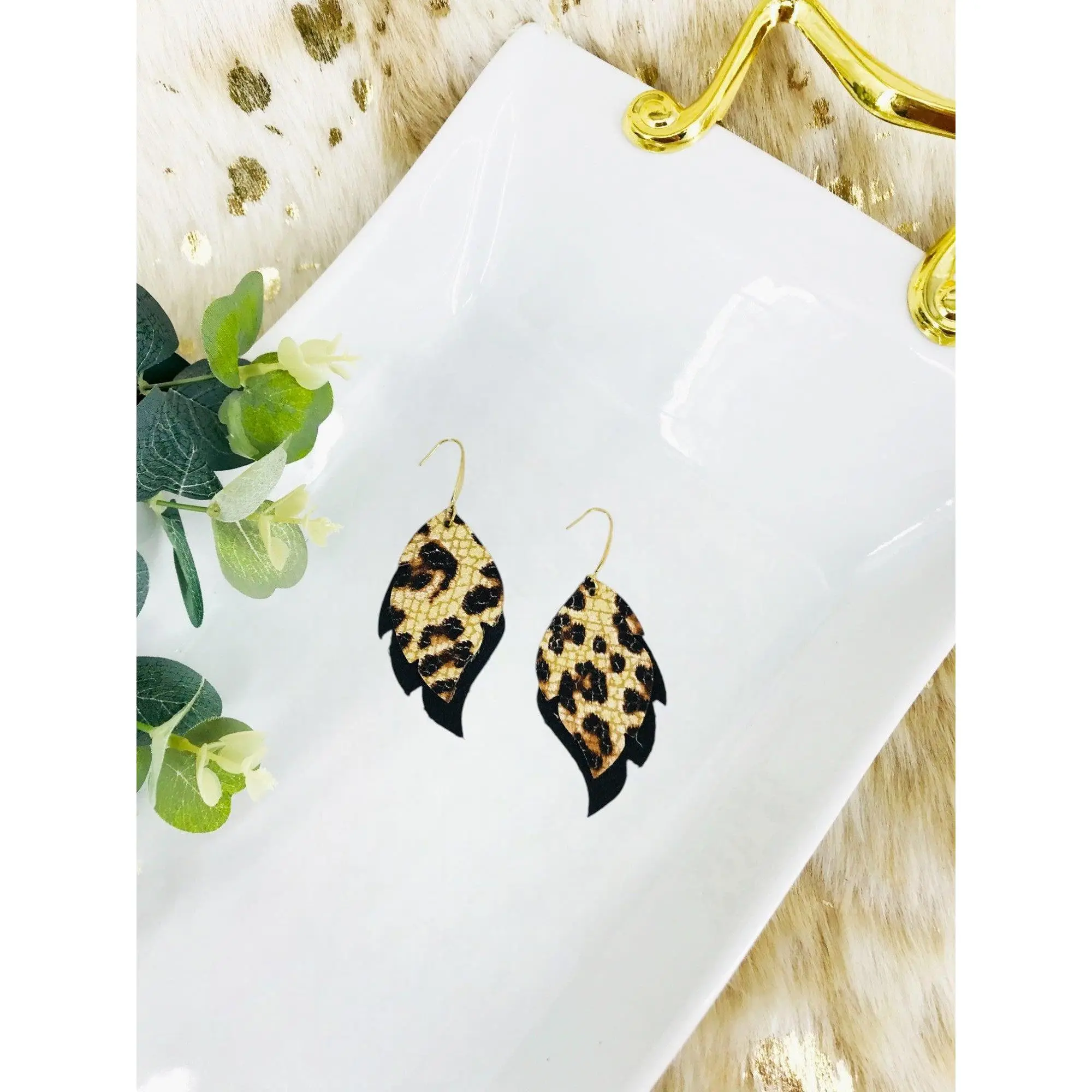 Black and Leopard Print Leather Earrings - E19-1412