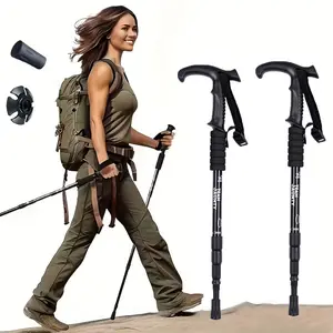 Outdoor Hiking Stick Foldable Aluminum Alloy Four Sections Lightweight Telescopic Walking Cane, Shockproof Non-Slip Grip, Suitable for Hiking and Daily Use