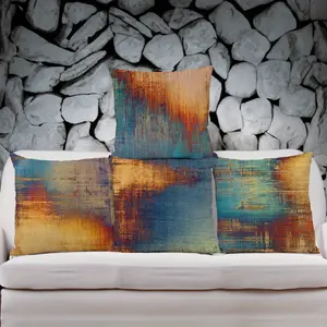4 Pack Vintage Abstract Blue and Orange Messy Rust Decorative Throw Pillow Covers Cushion Cover for Living Room, Car, Bedroom & Office - No Pillow Core Included
