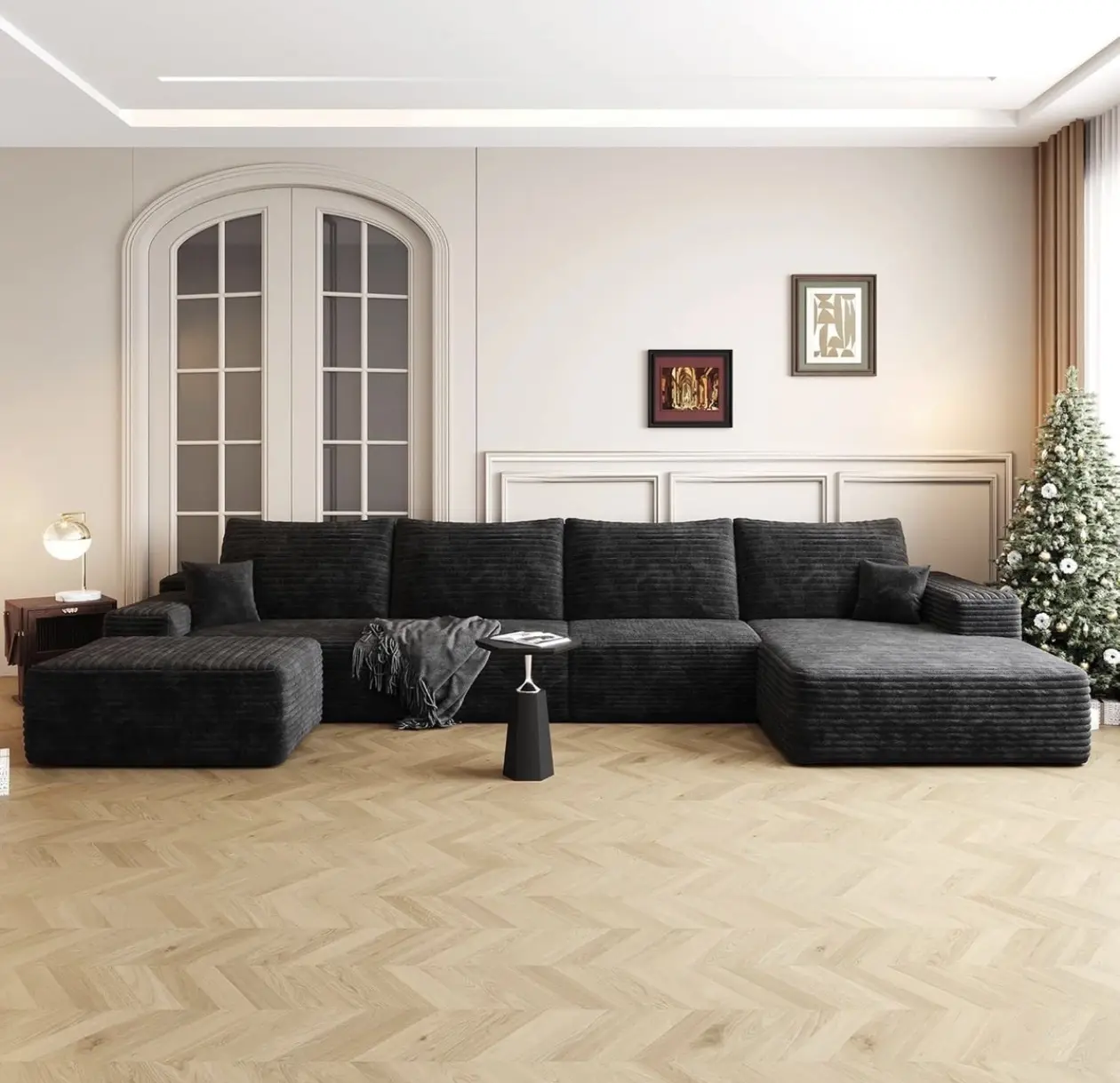 135" Oversized U Shaped Modular Sectional Sofa Corduroy Deep Seat Couch