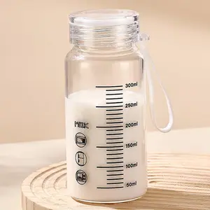 High Borosilicate Glass Cup With Lid Graduated Drinking Bottle Portable Leak Proof for Ice Tea Coffee Milk for School Office Car