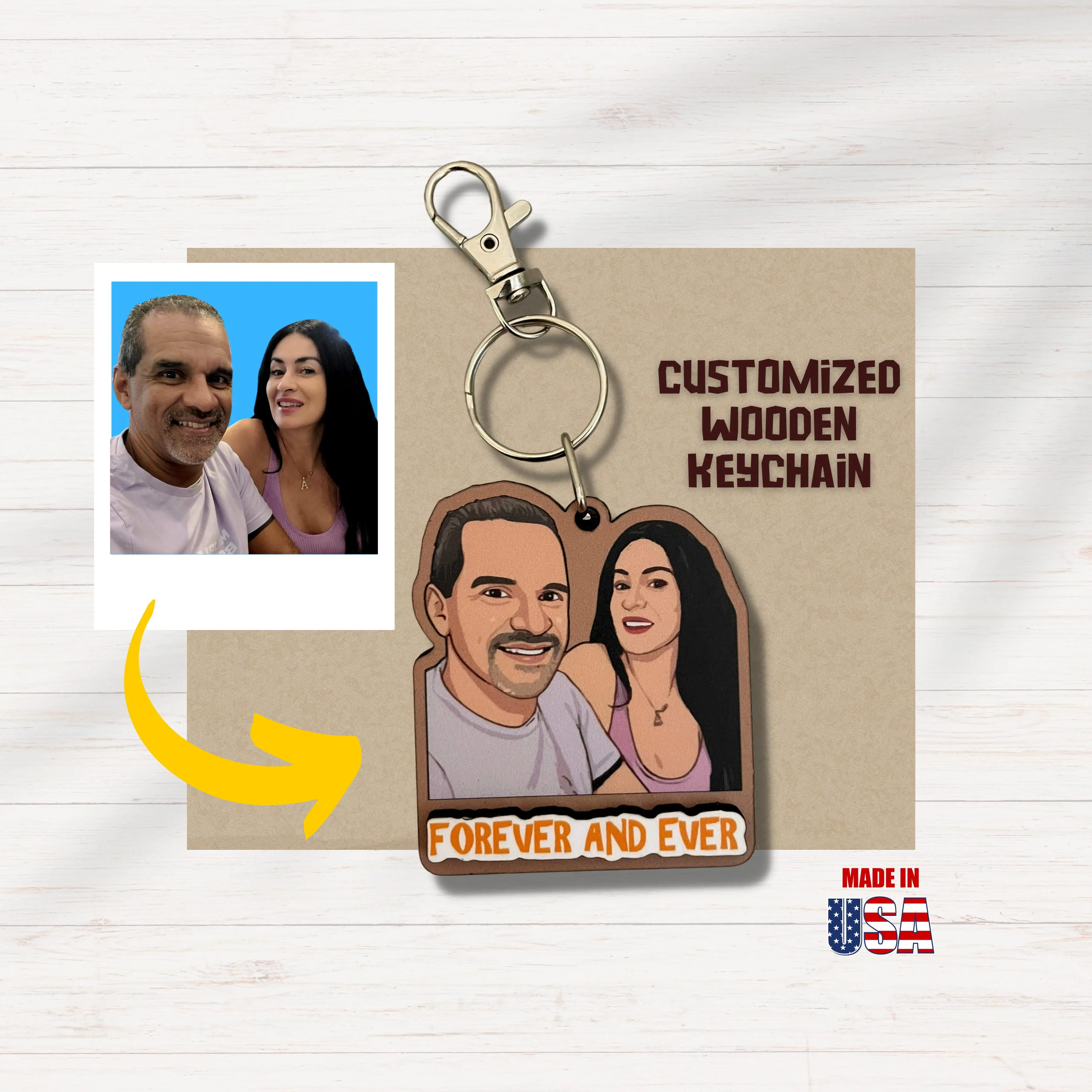 Custom Wooden Keychain With Picture and Name - Two People