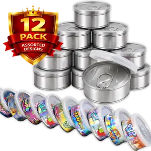 12 Pack Pull Top Tin Can Storage Containers Bundle Assorted Designs