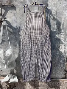 Plus Size Plaid Jumpsuit, Casual Fitted Woven Fabric, Moderate Thick Summer, Comfortable Women's Clothing, Casual Style Jumpsuit