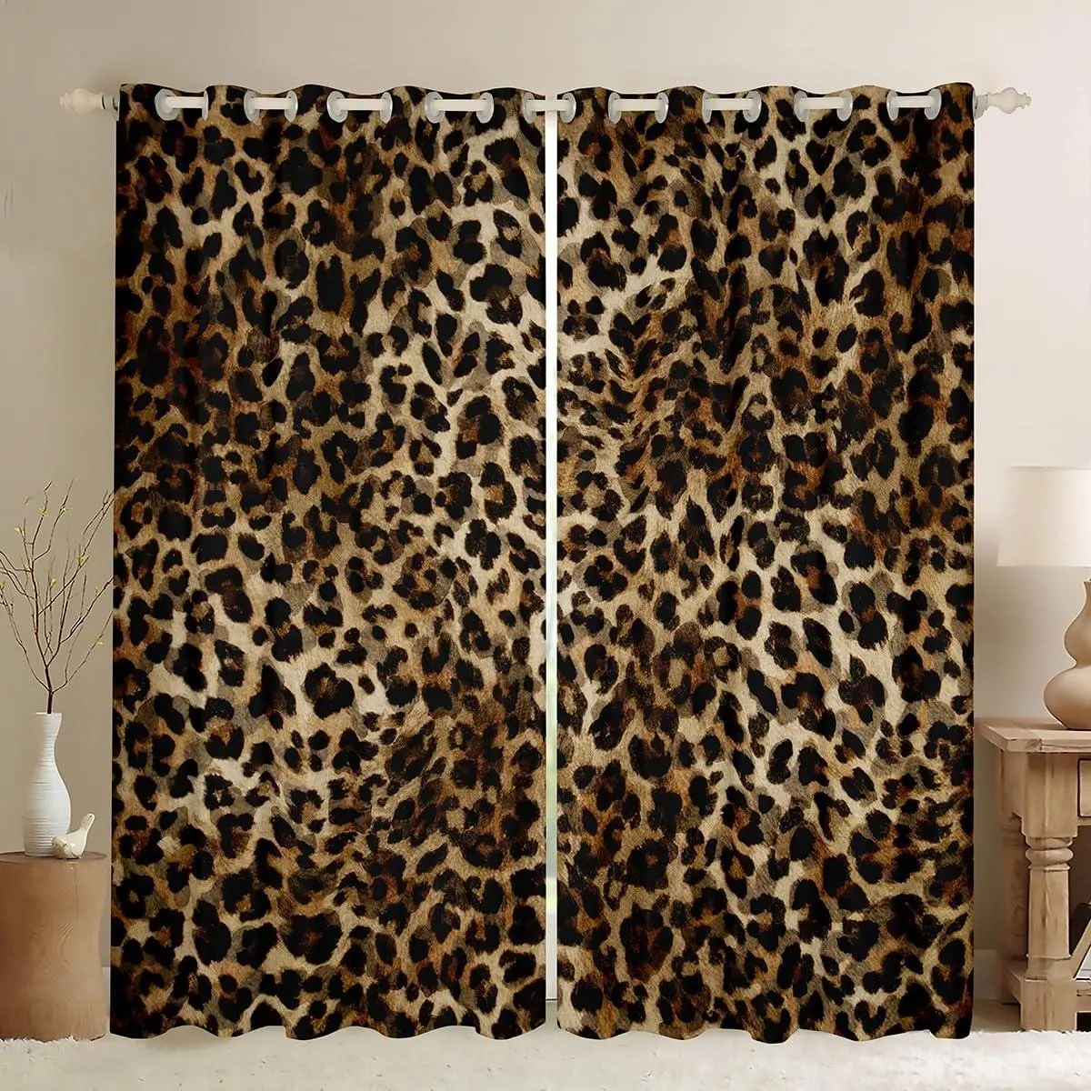 Brown Leopard Blackout Shades Cheetah Print Window Drapes Safari Window Curtains Animal Fur Bedroom Decor