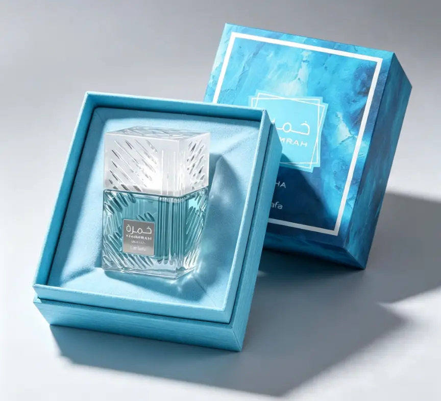 Premium Cool Ocean Neutral Perfume Khamrah Waha Lattafa EDP Crisp Lime Sandalwood Fragrance, Exquisite Watercolor Blue Silver Frame Print Gift Box Ideal Unisex Gift For Couple Birthday Anniversary Graduation Holiday