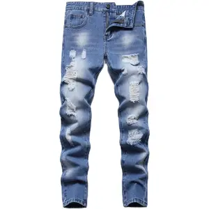Boy's Slim Fit Ripped Destroyed Distressed Stretch Jeans Pants