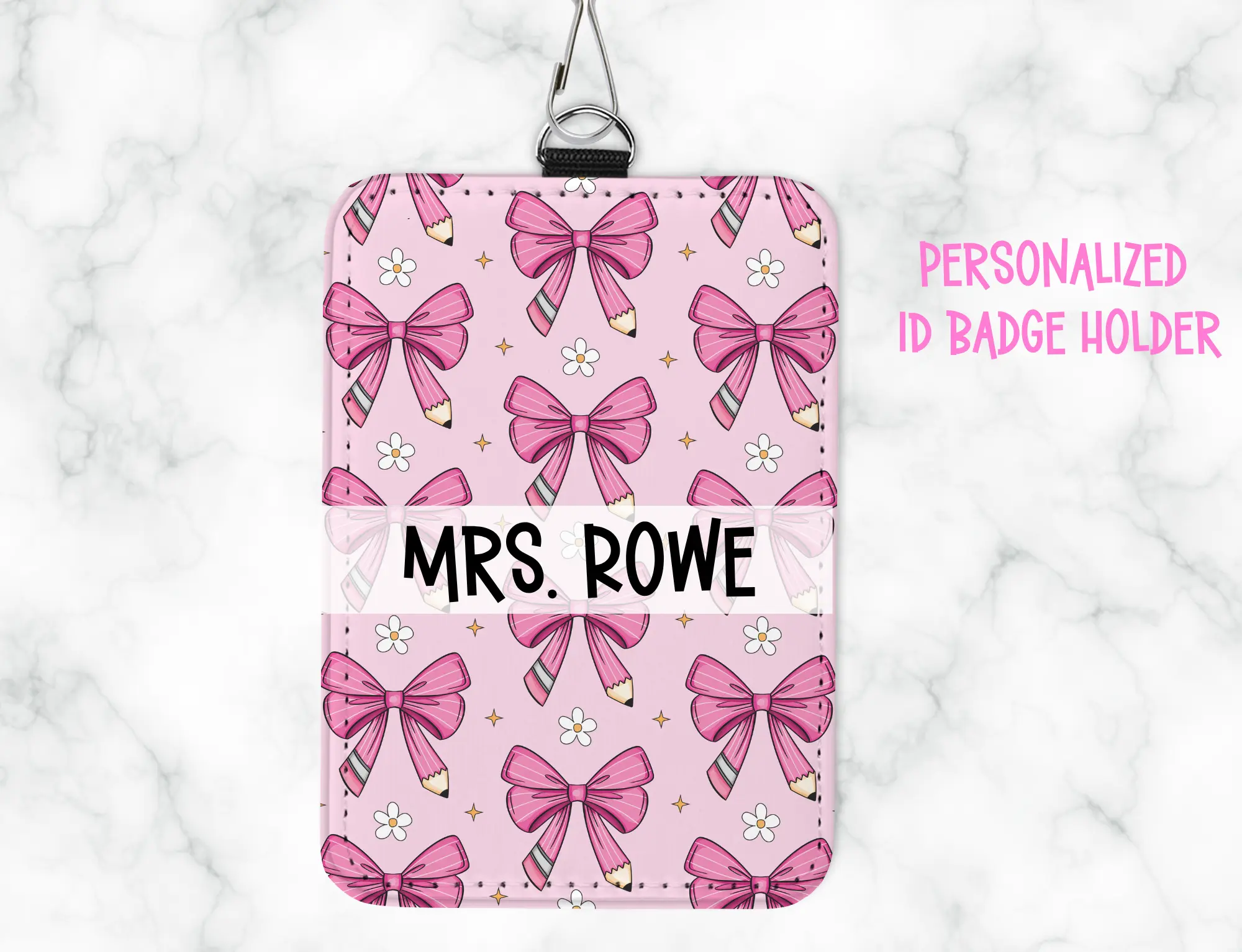 Personalized Leatherette ID Badge Holder with Lanyard – Custom Sublimated Name Tag for Teachers