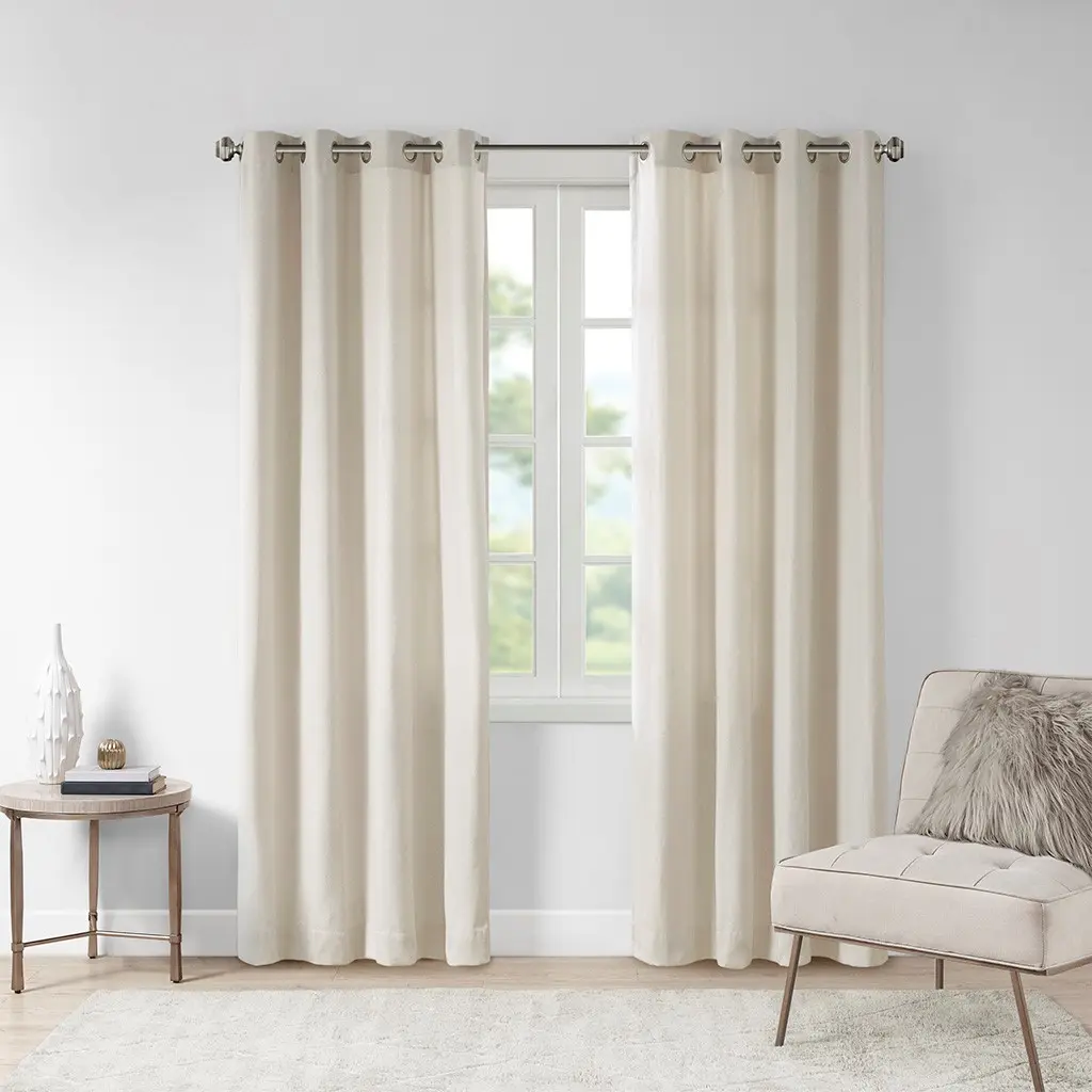 Fleece-Lined Plaid Curtain Panel, Natural, 50x84 Inches, Thermal Insulated, Light Blocking, Noise Reducing, Rod Pocket & Back Tab, 1 Panel