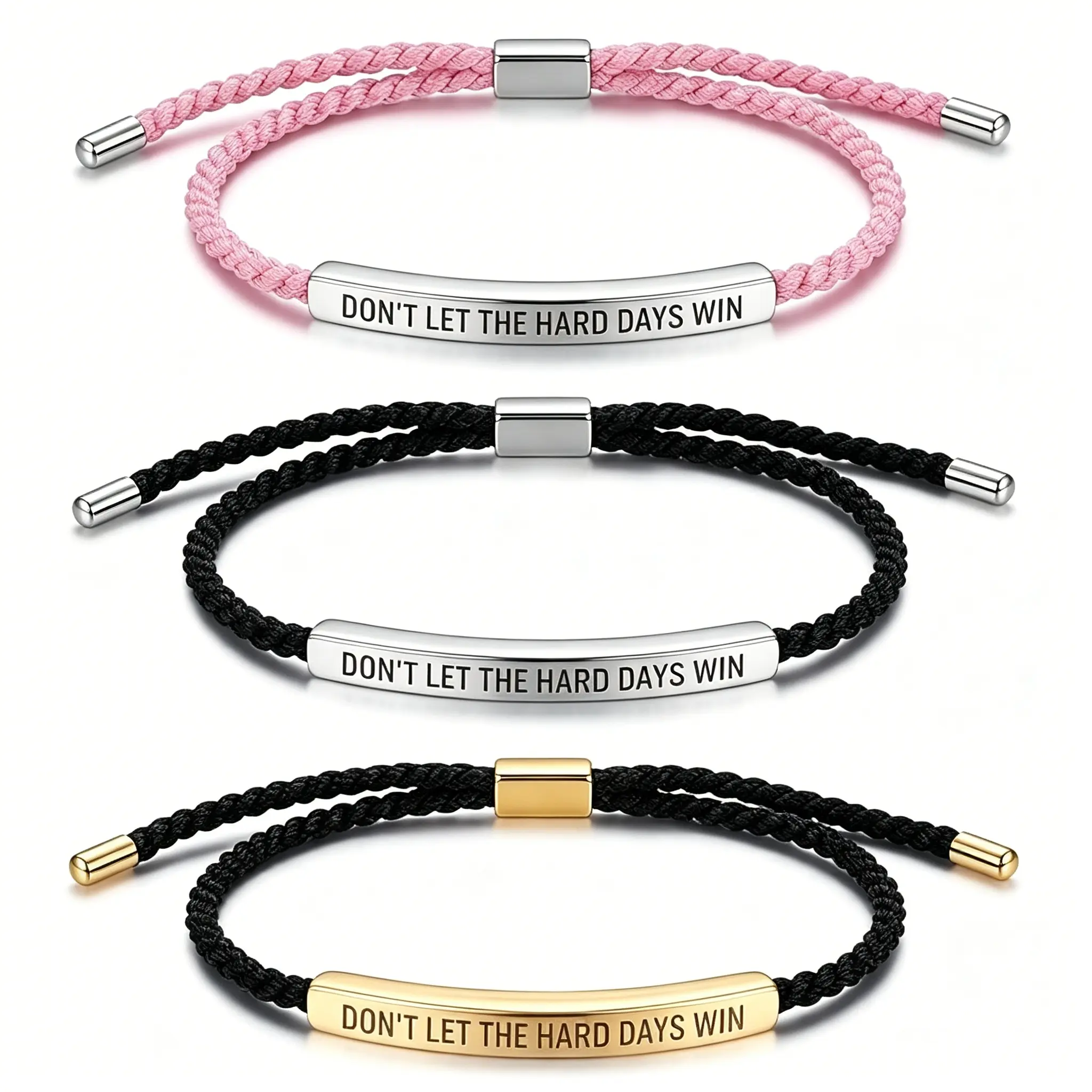 Don't Let The Hard Days Win Bracelet for Women Adjustable Handmade Braided Bracelet Stainless Steel Tube Engraved Inspirational Bracelet for Women Men Inspirational Jewelry Gifts