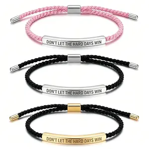 Don't Let The Hard Days Win Bracelet for Women Adjustable Handmade Braided Bracelet Stainless Steel Tube Engraved Inspirational Bracelet for Women Men Inspirational Jewelry Gifts