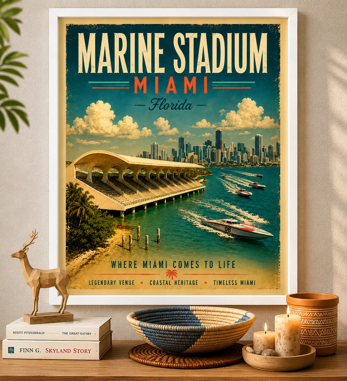 Miami Beach Neon Art Deco Poster