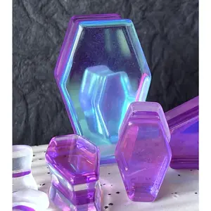 PAIR Mermaid Iridescent Glass Coffin Shaped Double Flare Plugs Gauges