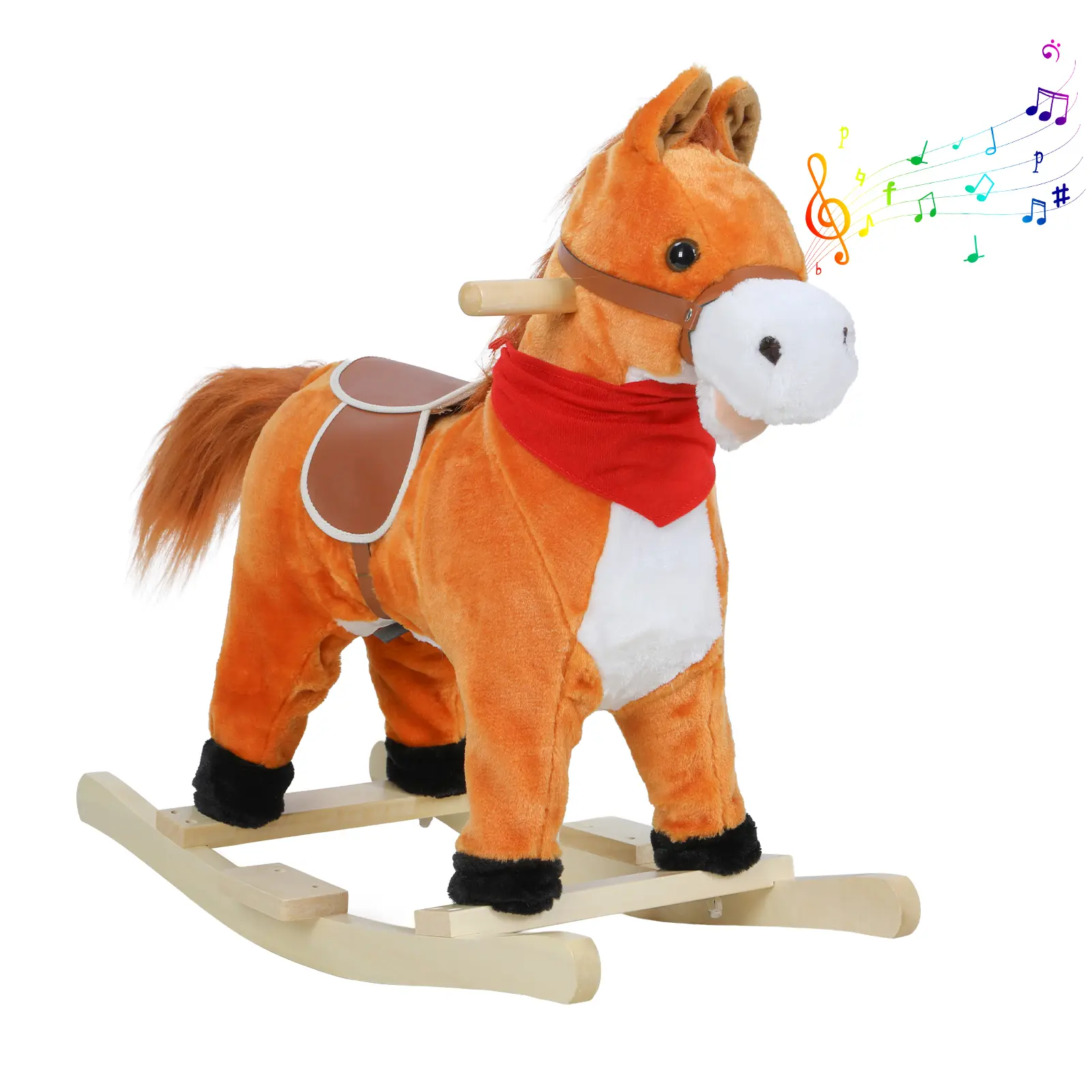 Unisex Plush Animal Themed Rocking Horse Toy for 1-6 Years Old Kids, Wooden Rockers, Moving Mouth, Wagging Tail, Musical Sounds, Plush Fabric Baby Rocking Chair, 50kg Weight Capacity (Suitable for Middle-Large Size Needs)