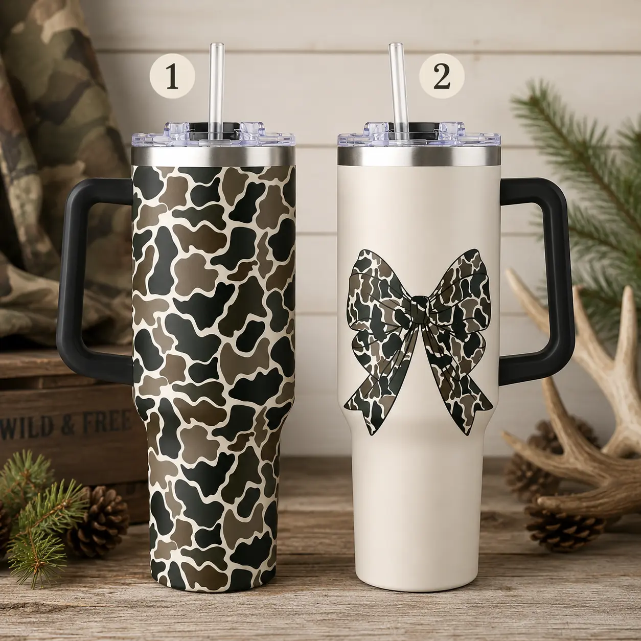 Camo Bow Tumbler, Duck Camo Travel Cup, Coquette Hunting Gift, Outdoor Girl Cup, Country Aesthetic Tumbler for Women