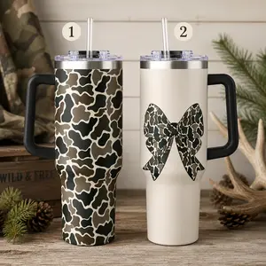 Camo Bow Tumbler, Duck Camo Travel Cup, Coquette Hunting Gift, Outdoor Girl Cup, Country Aesthetic Tumbler for Women