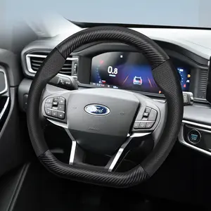 For Ford Steering Wheel Cover, Automotive, Frosted Carbon Fiber Textured Leather and Perforated Breathable PU Leather Fits F-Series/F-150/Super Duty/Ranger/E-Transit/Puma/Explorer/Kuga/Escape/Maverick/Mustang Mach-E/Mustang/Expedition/Everest