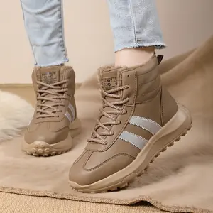 Women's Winter Hiking Boots - Waterproof, Non-Slip, High Top with Fleece Lining for Warmth, Stylish Striped Design, Shock Absorption, EVA Sole Quick-Dry Aqua Shoes outdoor waterproof warm plush lining roller skate Breathable Mesh safety shoe Men's Sneaker