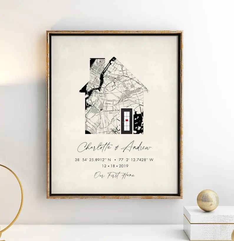 Personalized Housewarming Gifts, Personalized Home Map, First Home Gift for Couple, Home Sweet Home, Our First Home, House Map New Home 8x10