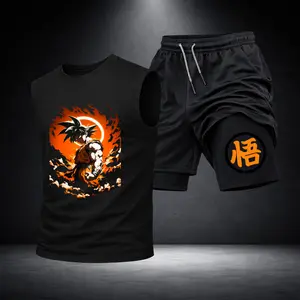 Men’s Black Workout Set Sleeveless Tank Top & Sports Shorts 2-Piece Gym Outfit