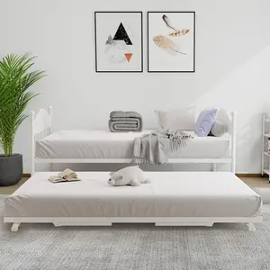 Garvee Twin Daybed with Foldable Metal Trundle, Sturdy Twin Bed Frame, and Stylish Headboard - Versatile Sofa Bed for Living Room, Bedroom, or Guest Room in White Finish