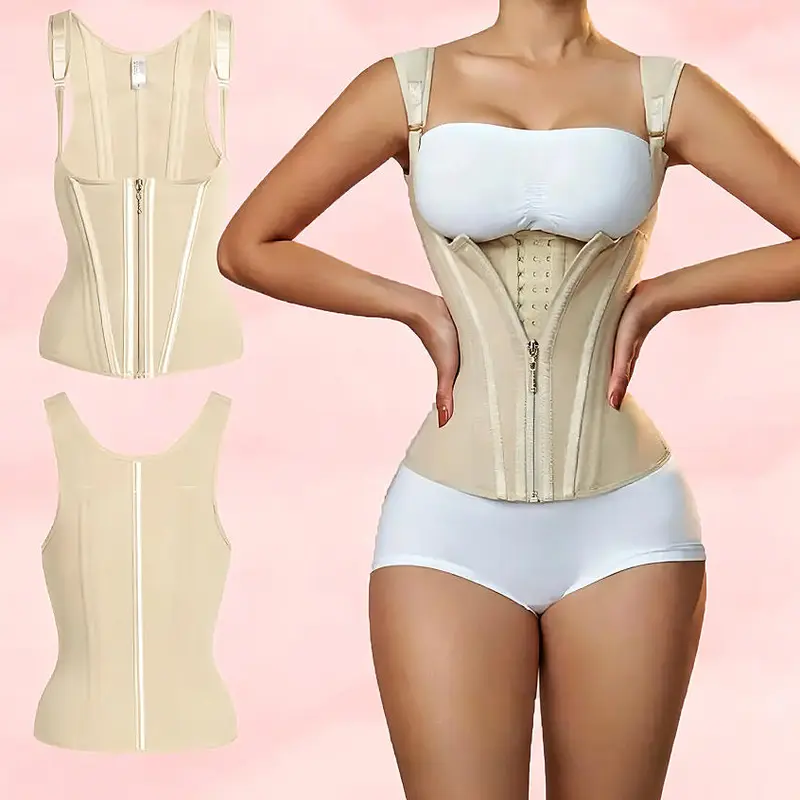 GQF Zipper Waist Trainer Corset Vest Body Shaper for Tummy Control-4304B [ Tank Top with Straps Waist Trainer Vest for Women Sports Girdle comfort shaping sculpting confidence-boosting belly-control Women's bodysuit and shapewear]