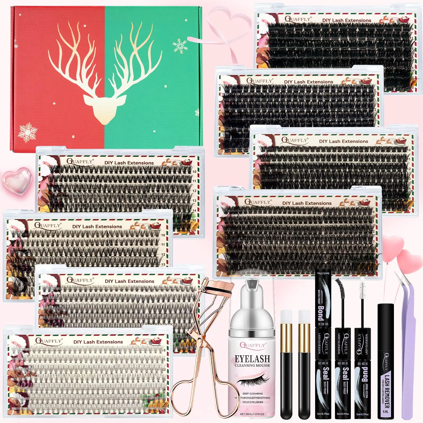 Diy Eyelash Curler Set, Natural Eyelash with Eyelash Bond & Seal, Eyelash Remover, Eyelash Mousse, 2 Eyelash Shampoo Brushes, Tweezers, Eyelash Curler