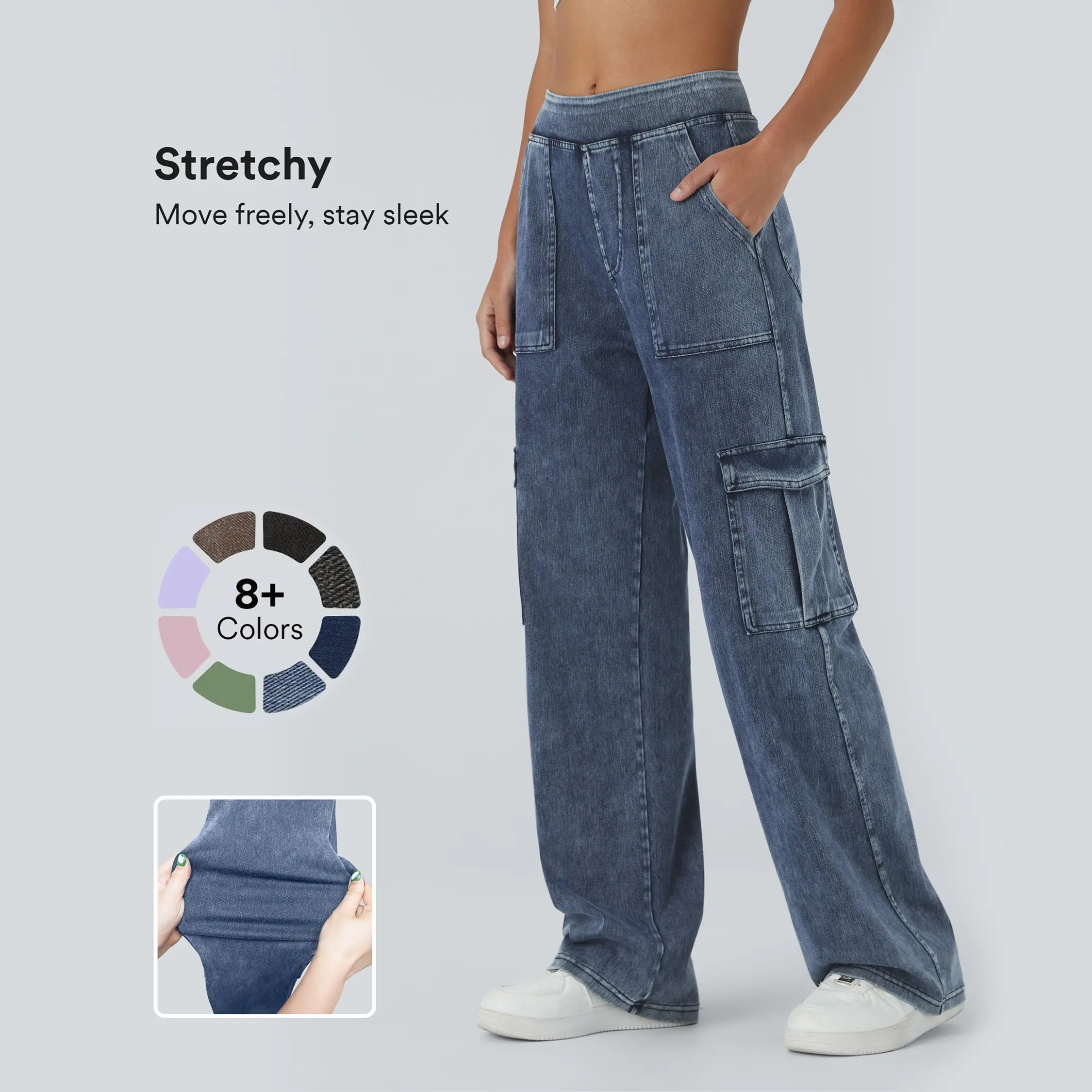 Halara Flex Mid Rise Pockets Straight Leg Casual Cargo Jeans Halara Flex Mid Rise Pockets Straight Leg Casual Cargo Jeans