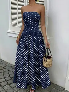 Elegant Vintage Long Dress Sleeveless Halter Polka Dot Dress, Women's Retro Style, Perfect for Parties and Special Occasions