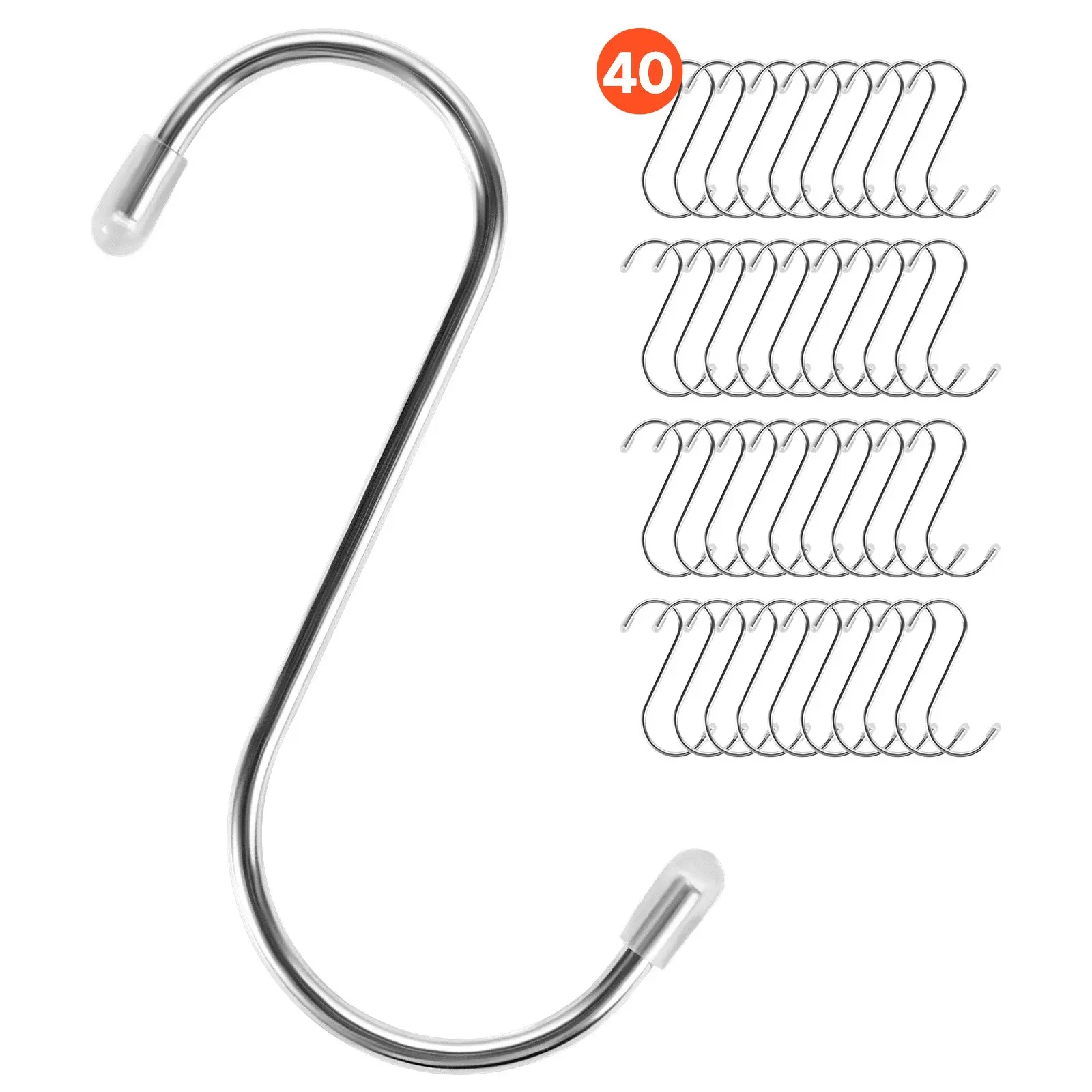 VEVOR 40-Piece Adjustable Stainless Steel Multi-Purpose Metal S Hooks, 3.4in Hangable Double Hook Organiser, 10kg/22.05LBS Load Capacity, Silicone-Coated, Rod Fit, for Garage Tool Storage, Hangers for Clothes, Kitchen Utensil Organization