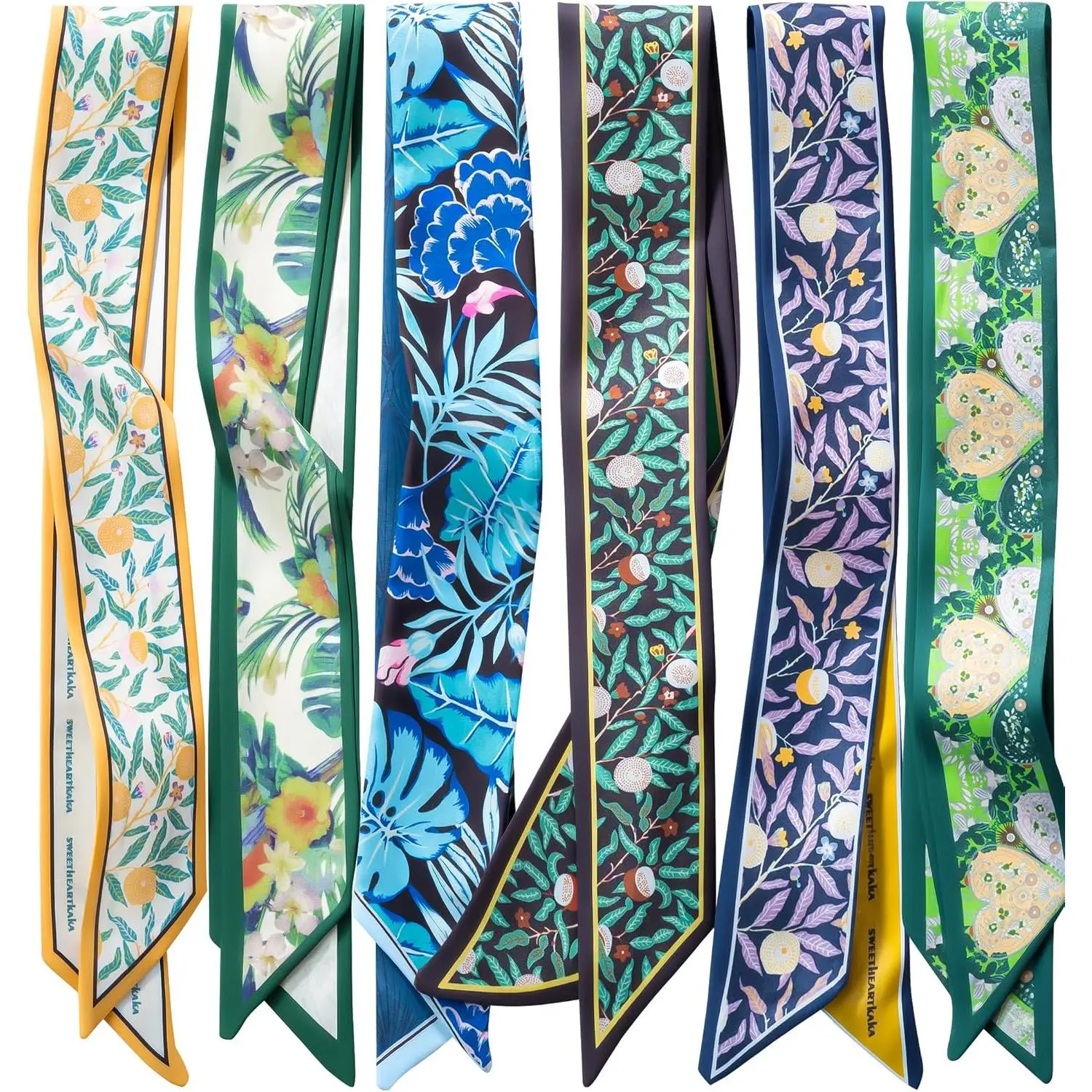 6 Pack Fashion Scarves for Women, Versatile Boho  Scarf, Satin Scarf for Hair, , Wrist, and Purse Accessories