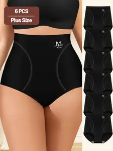 Women's High Waist Tummy Control Briefs Underwear Set, Breathable Mesh Fabric, Comfortable & Stylish Design, Ideal for Everyday Wear, Pack of 6