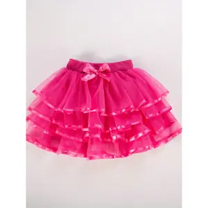 Girl Tutu Skirt Tiered Ruffled Mesh Puffy Drape Hem Bow Elastic Waistband Short Skirt