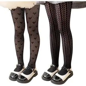 L-TGP001  Girls Lace Tights Kids Sheer Patterned Fishnet Stockings 2 Pack Hollow Dance Pantyhose