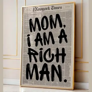 [Unframe] Retro Mom I Am A Rich Man Newspaper Print, Trendy Wall Art, Aesthetic Print, Typography Poster, Motivational Poster, Canvas Wall Decor