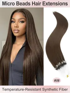 50 Strands Micro Beads Hair Extensions, 20inch Natural Straight Hair, 12 Colors, Add Volume & Length, Synthetic Hair for Women