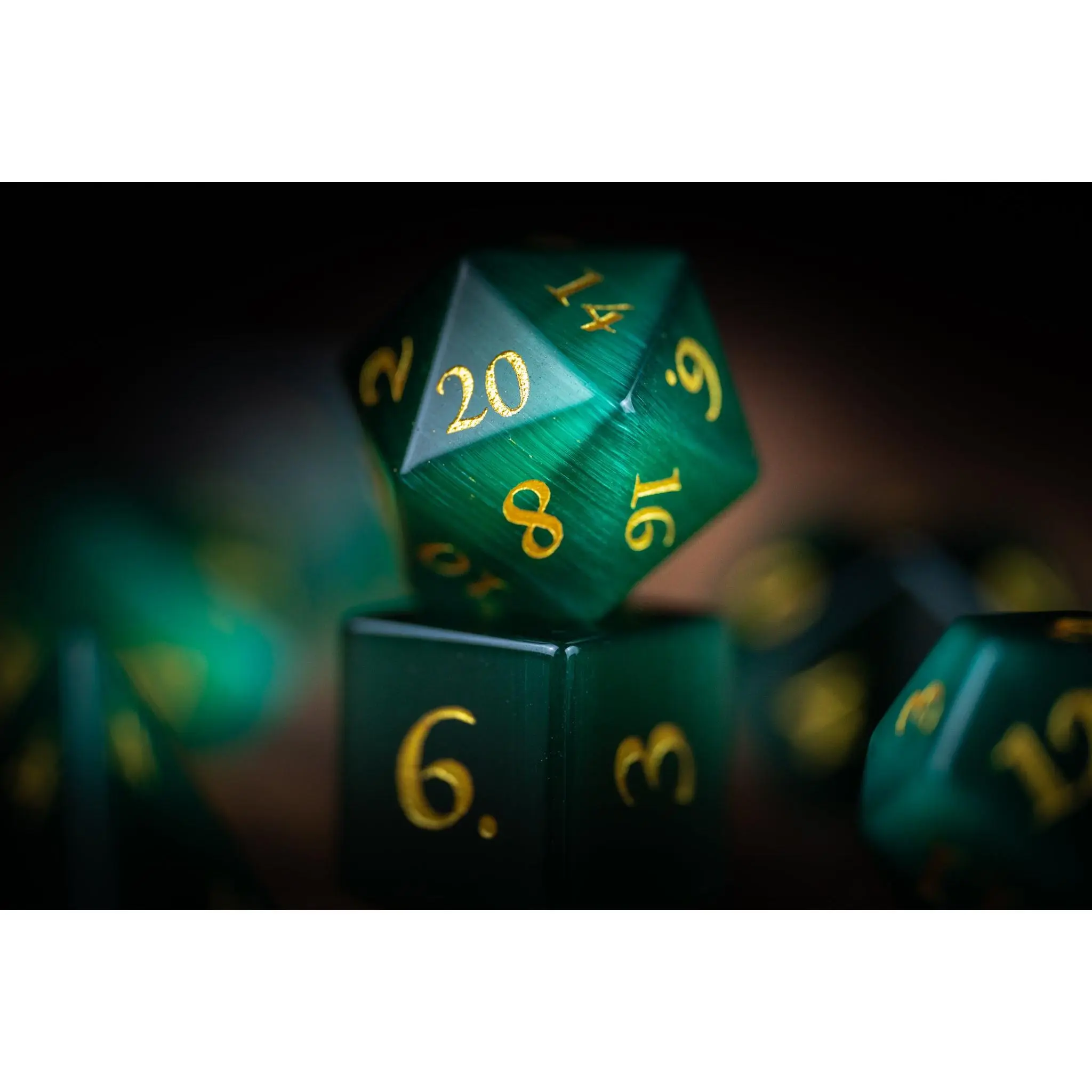 Emerald Sentinel Gemstone Dice Set