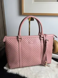 Pre-owned GUCCI Leather Shoulder Bags Pink Soft Micro Guccissima Large Zippered Satchel