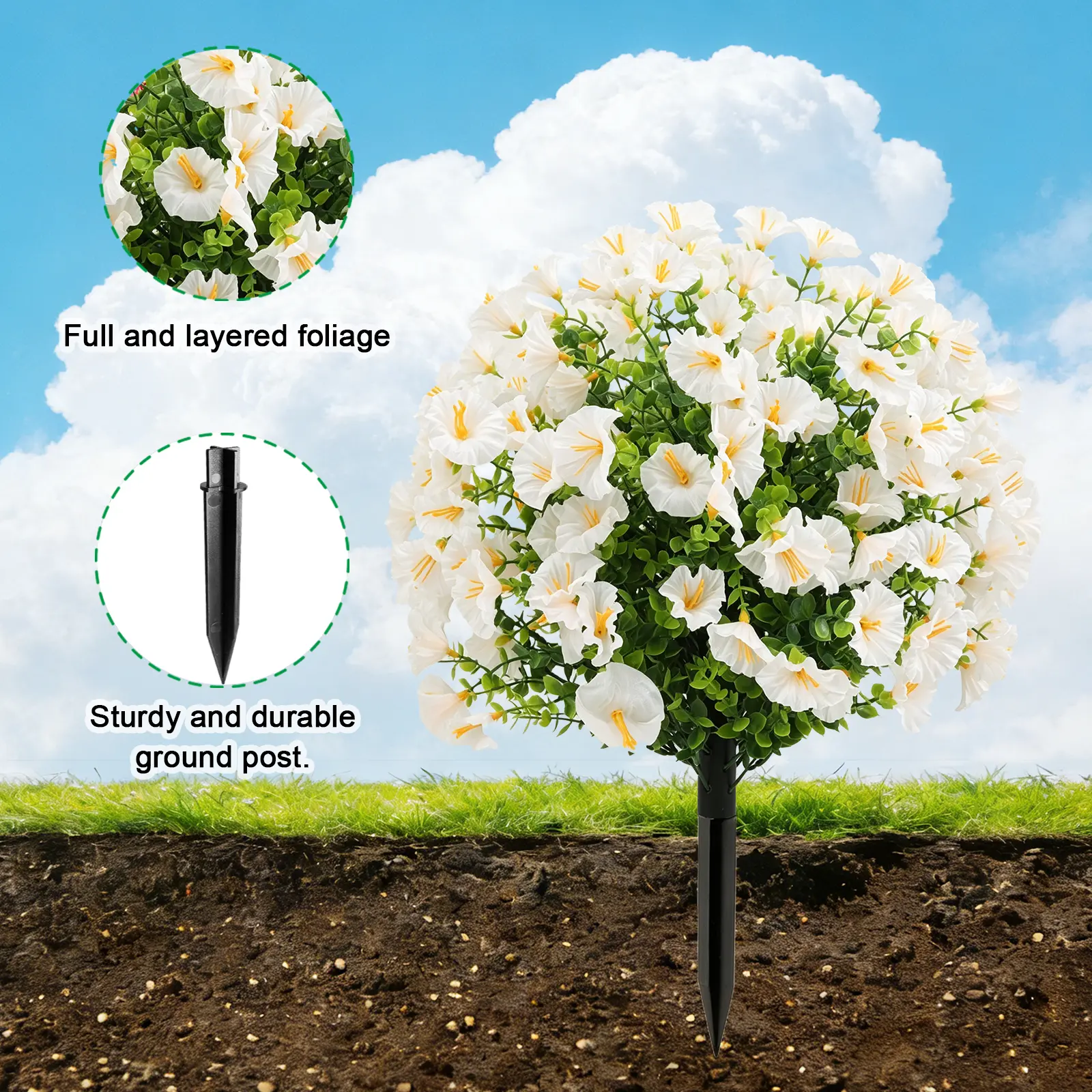 2-Pack 23-Inch UV-Resistant Fade-Proof Artificial Outdoor Flower Bushes with Ground Stakes, Realistic Greenery Decor for Porch, Garden