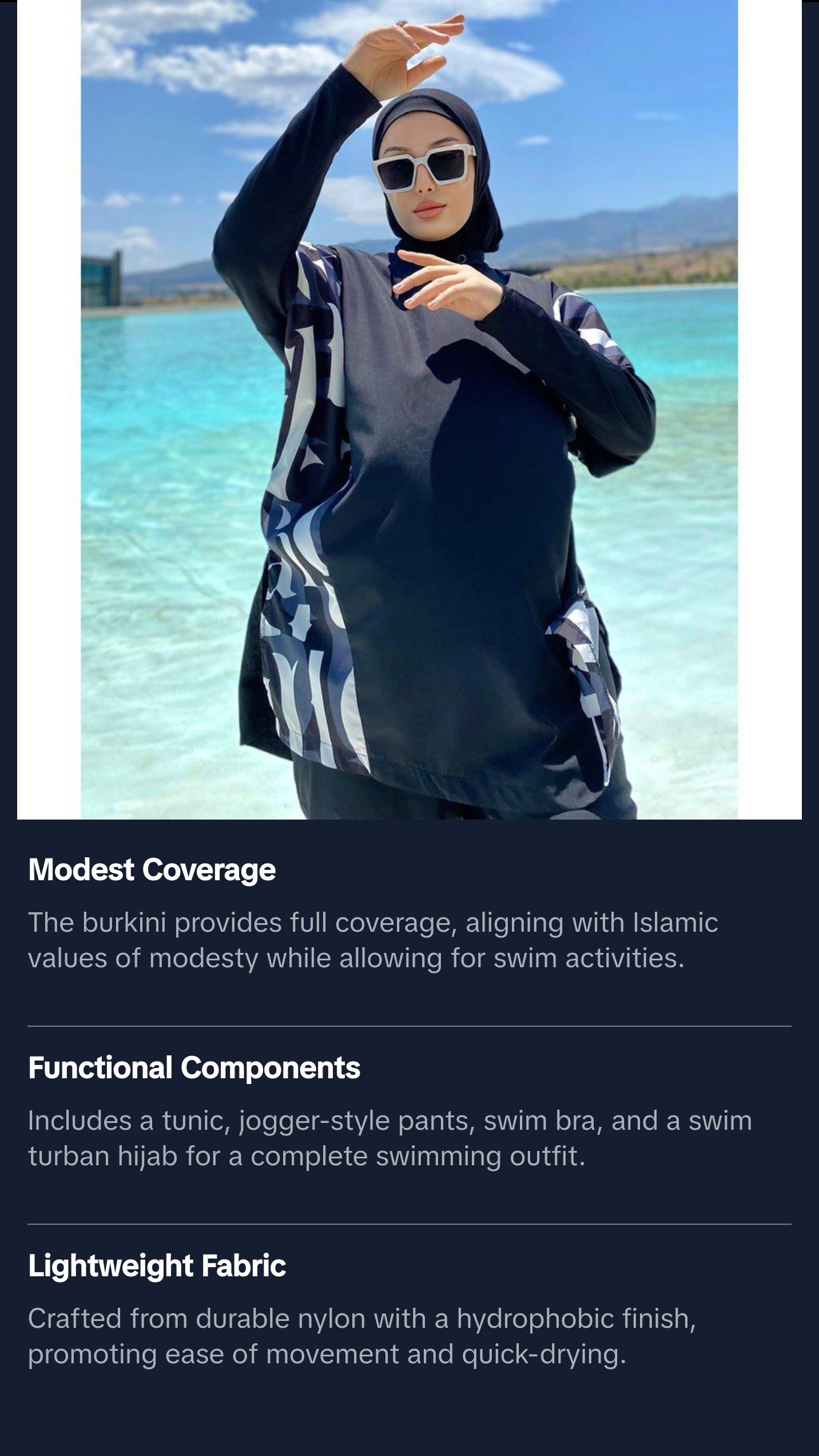 Women's Two Piece Full Coverage Modest Swimsuit - M2277 Abstract Black