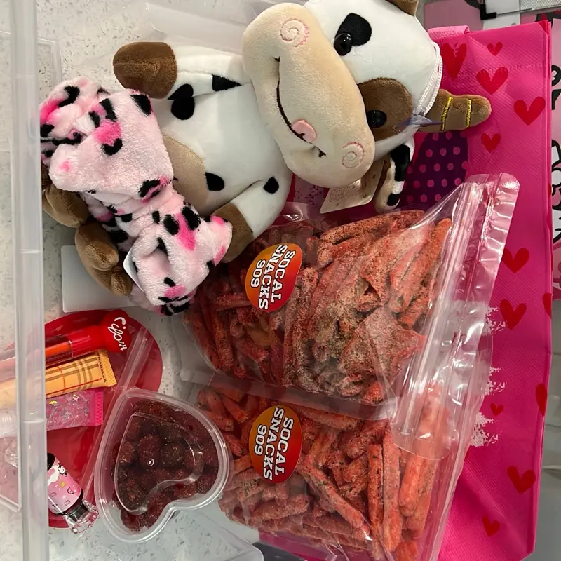 Socal X One Stop Shop Ca Gift Set - Vday Gift with 2 Best Seller Chips 5 oz Gummy Candy Plushie Makeup Headband 4 Lip Products & Reusable Tote Bag