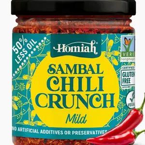 Sambal Chili Crunch, 6 Oz - Vegan Low Sodium Less Oil Gluten-Free Sambal Oelek, Non-GMO, Spicy Chili Crisp Topping with Seaweed - Mild