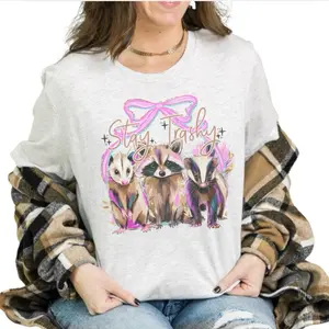 Feral SHIRT- Stay Trashy Feral Characters With Bow Bleached Shirt Comfy Unisex Jersey Top Casual Vintage Style Short Sleeve Crew Neck Medium Length