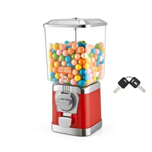 VEVOR Gumball Machine for Kids, 17"H Home Candy Vending Machine, PC Gumball Dispenser, Bubble Gum Machine for Game Stores, Coin Operated Gumball Bank for Toy Capsules Bouncy Balls Candy, Red
